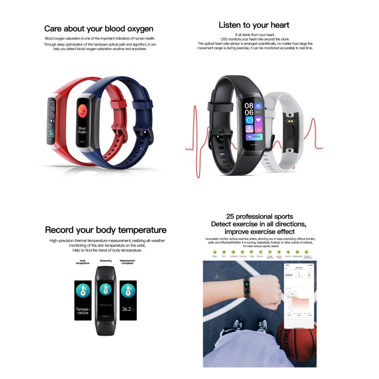Smart fitness tracker set with multiple silicone bands and color health screen
