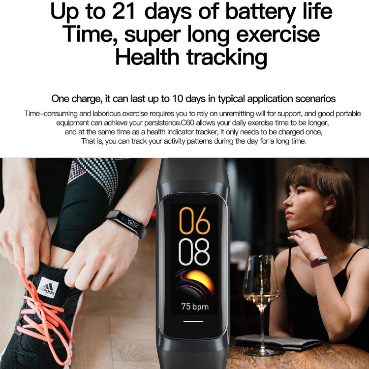 Black smart fitness tracker with color screen showing time and activity icons