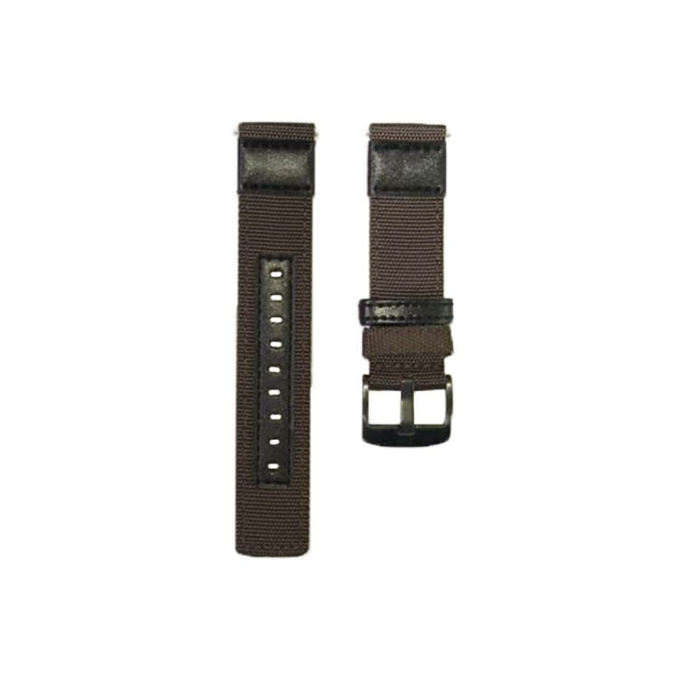 Brown canvas watch strap with metal buckle and multiple adjustment holes