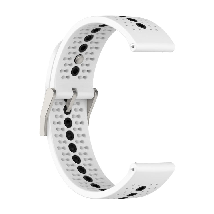 Two-tone silicone breathable watch strap for Galaxy Gear Sport, white silicone with holes, angled view.