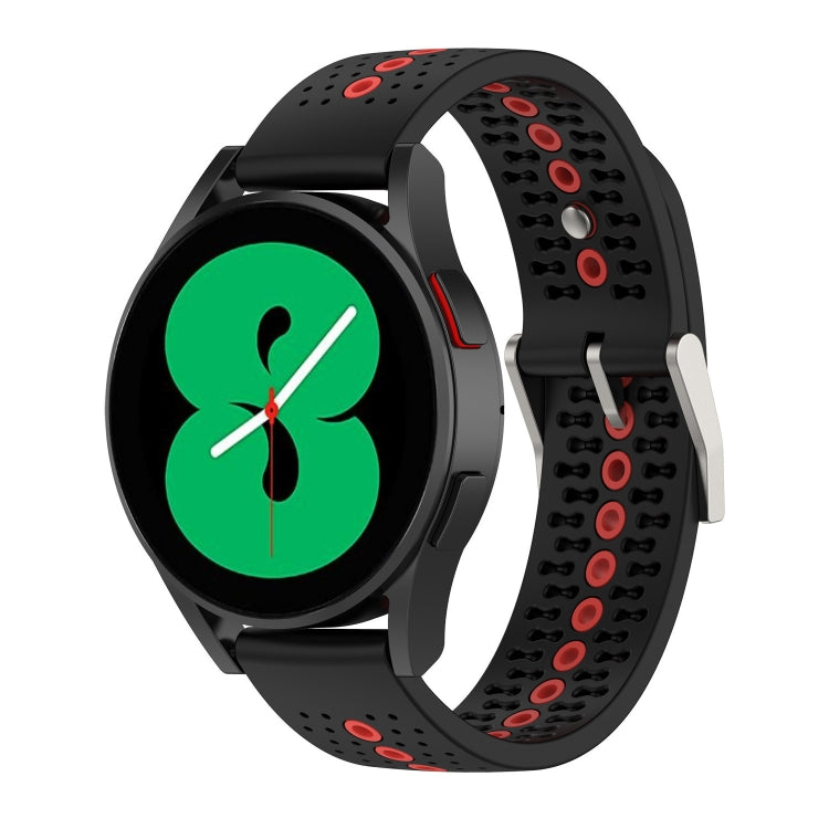 Two-tone silicone breathable watch strap for Galaxy Gear Sport, black with red accents, perforated.