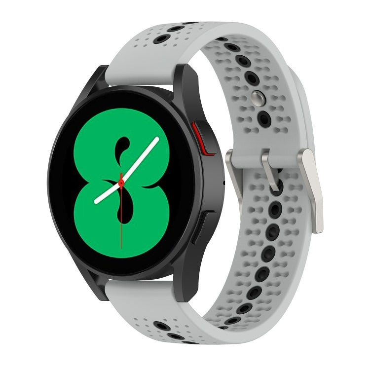Two-tone silicone breathable watch strap for Galaxy Gear Sport, white and black, front view.