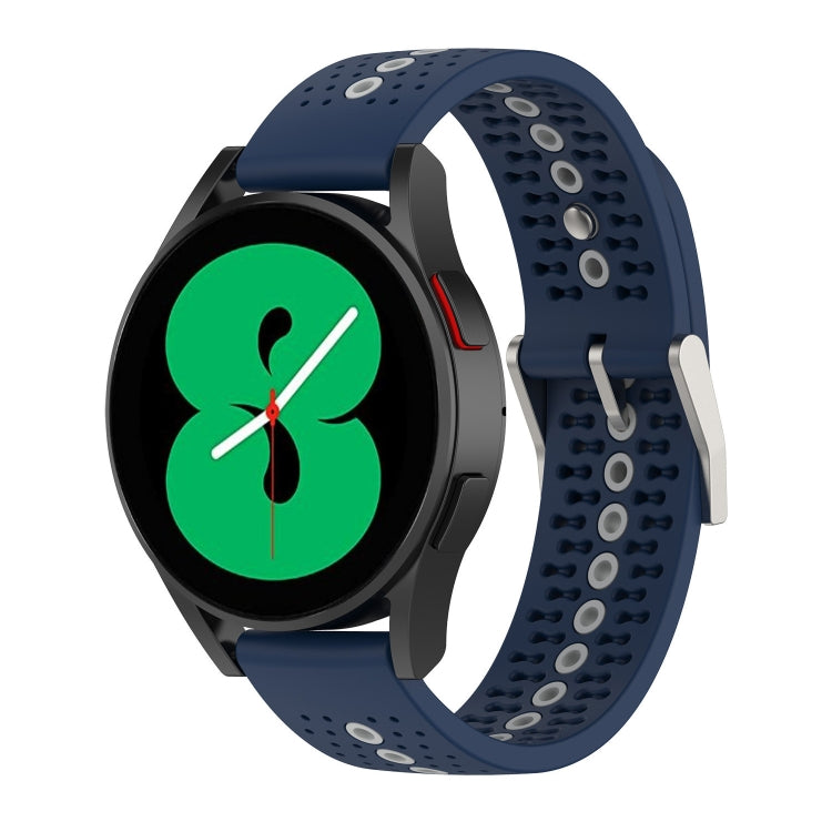 Two-color silicone breathable smartwatch strap in dark blue with perforations
