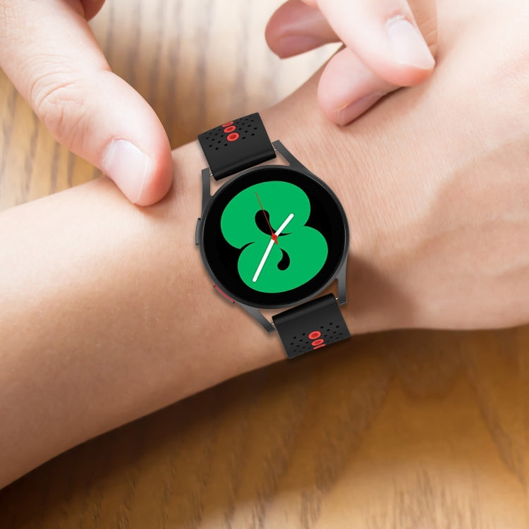 Black perforated silicone watch strap with two-tone red accents