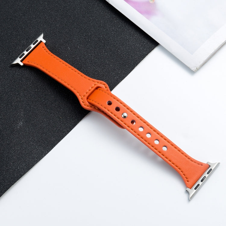 Microfiber leather watch strap for Apple Watch, orange with silver pin-and-hole design