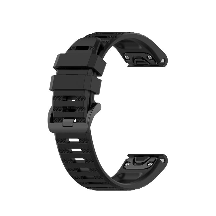 Black silicone sports watch strap with perforated holes and buckle, two-piece design