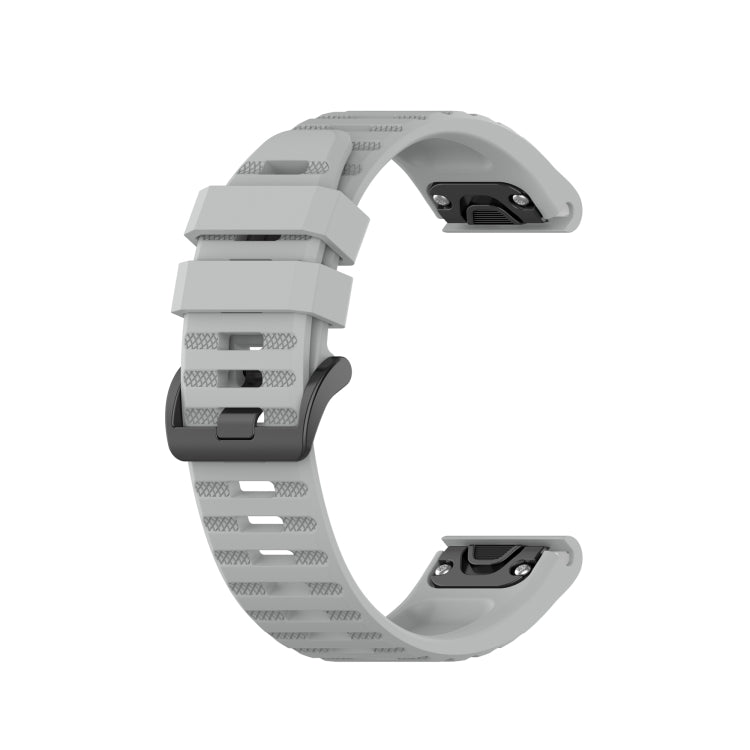 Silicone sports watch strap, light gray with perforated holes and black pin-and-loop clasp
