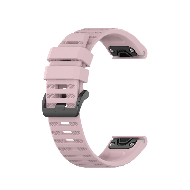 Silicone sports watch strap with buckle, light pink with dark gray accents.