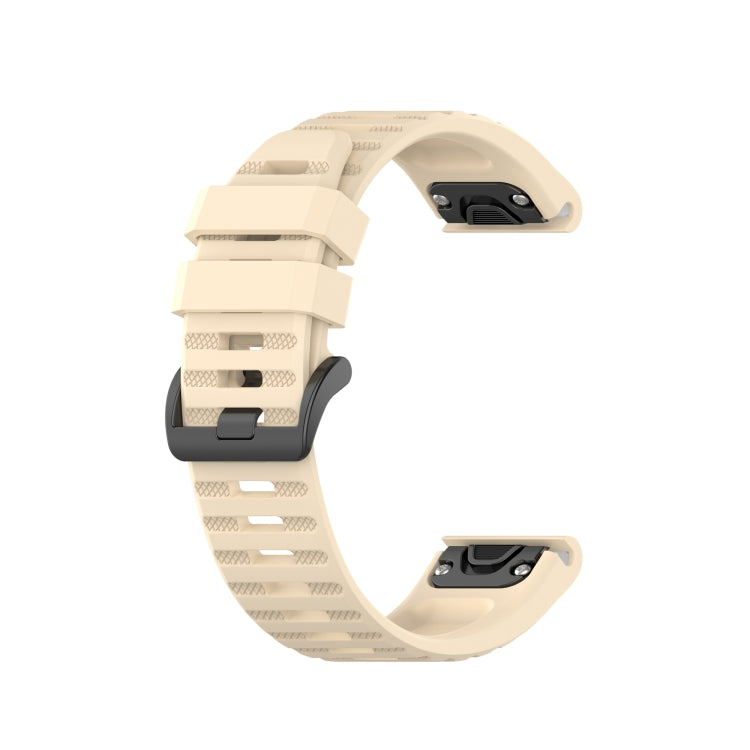 Silicone sports watch strap, beige perforated bands with pin buckle, for Garmin watch