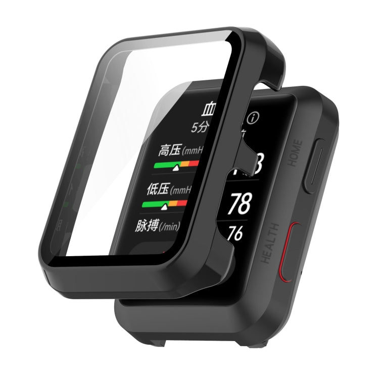 Shockproof protective case with clear tempered glass film for Huawei Watch D, black