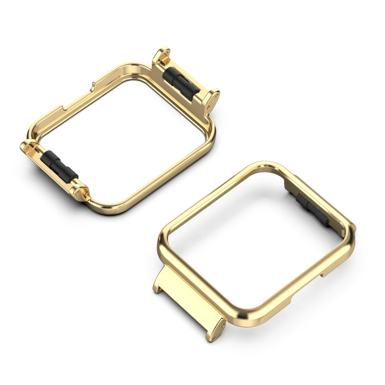 Gold metal watch frame case with black connector inserts, front and back