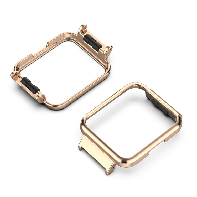 Rose gold metal watch frame case with black connector inserts, front and back