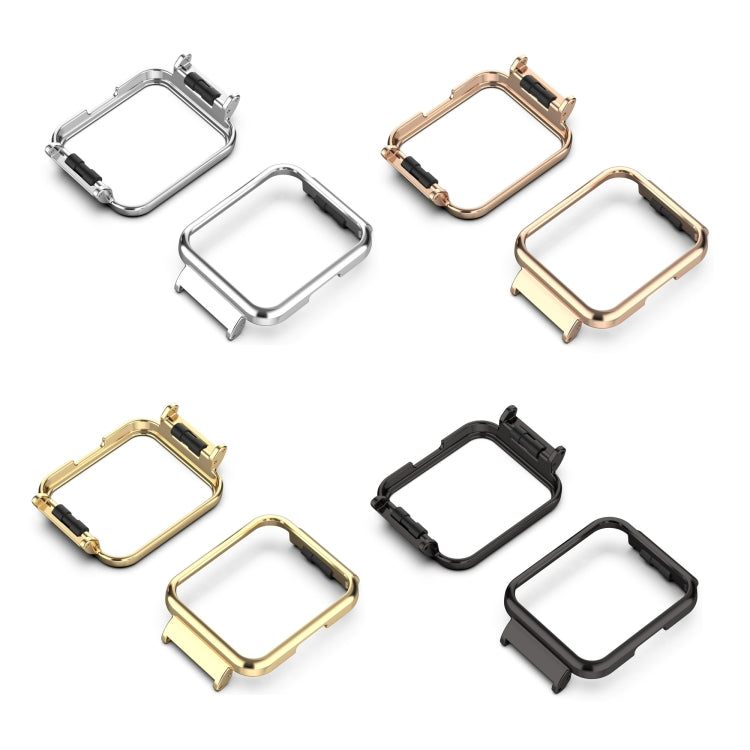 Set of metal watch frame cases in silver, rose gold, gold, and black