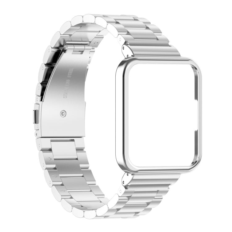 Silver three-bead metal watch strap with protective frame for smartwatch