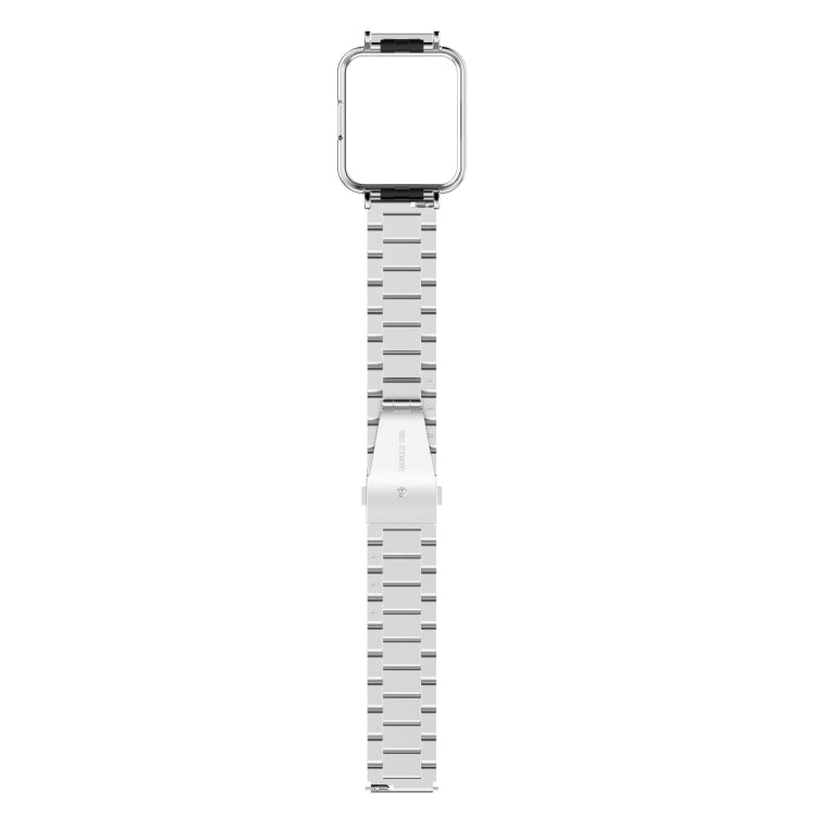 Silver metal watch strap with three-bead links and matching watch frame