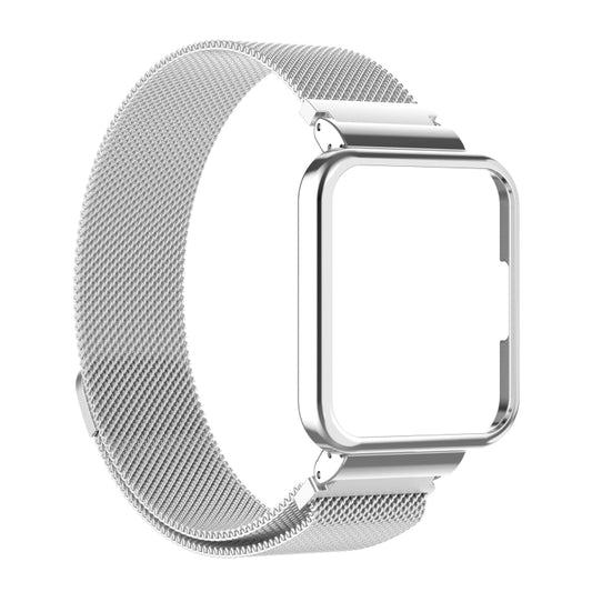 Silver metal mesh watch strap with protective watch frame for Xiaomi Redmi Watch 2 Lite/2