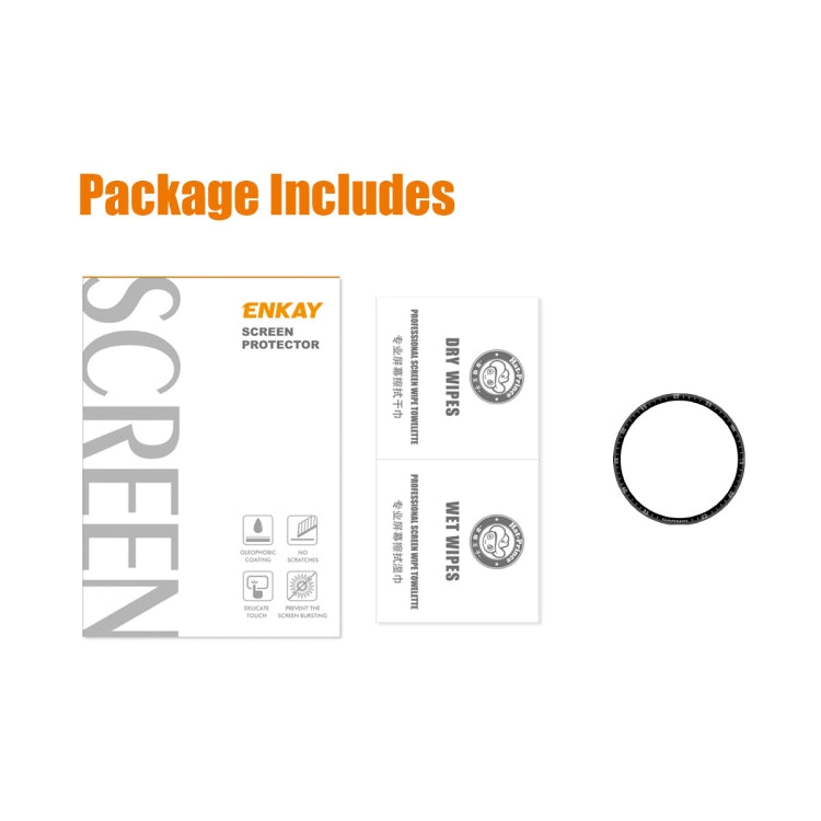 ENKAY screen protector film package with inserts and two circular edge pieces