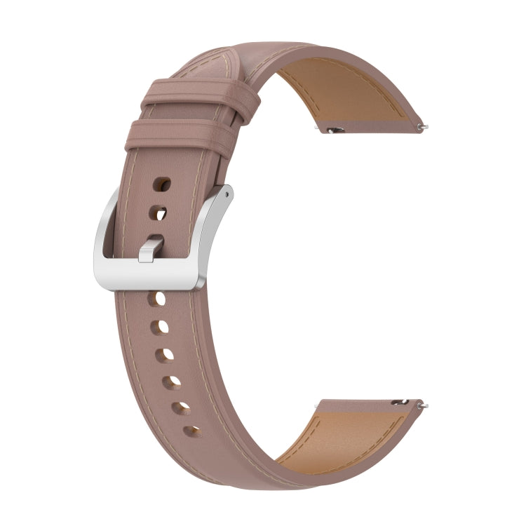 Light brown calf-texture watch band with stitched holes and metal clasp.