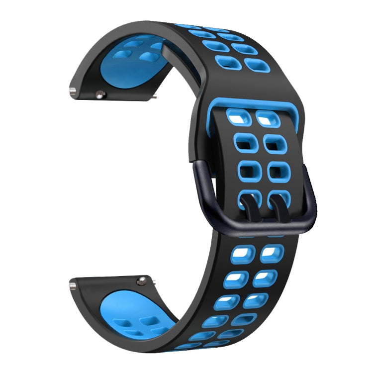 Mixed-color silicone watch strap, black band with blue perforated accents