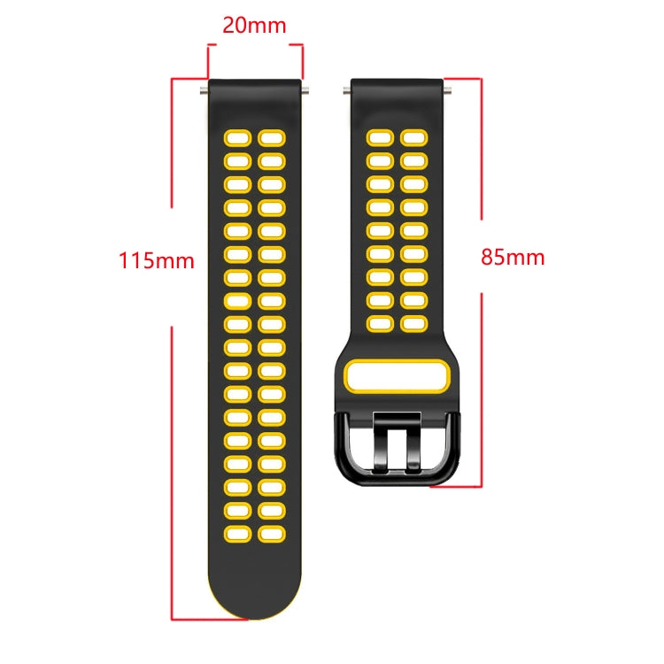 Silicone strap size guide: 20mm wide, 115mm long, 85mm buckle end