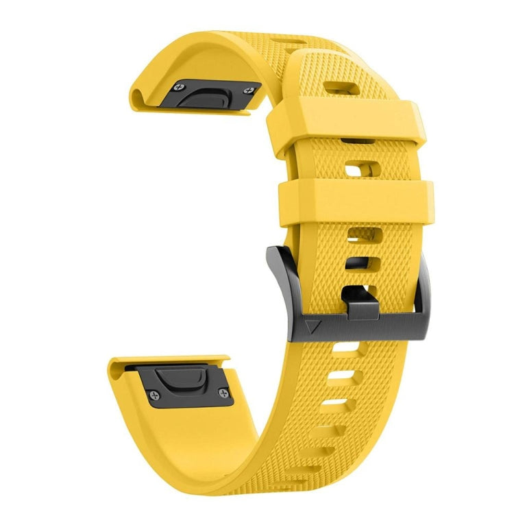 22mm silicone watch strap in yellow with textured band and dark-gray buckle hardware