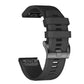 Silicone watch strap, black; side profile showing textured band and clasp.