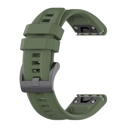 Dark green silicone watch band with metal buckle and adjustment holes