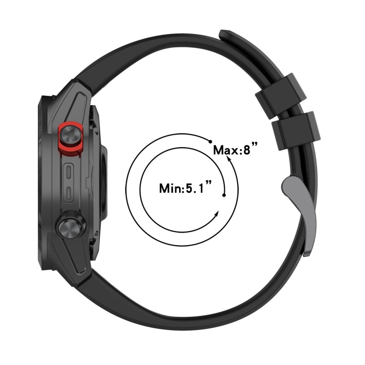 20mm silicone watch band fit range diagram: min 5.1 in to max 8 in