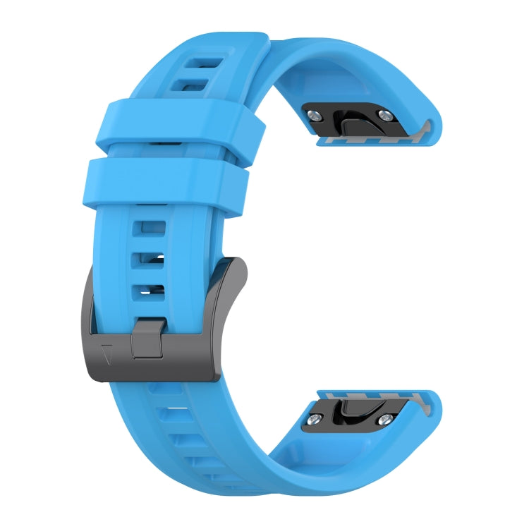 20mm silicone watch band in bright blue with perforated strap and metal clasp end