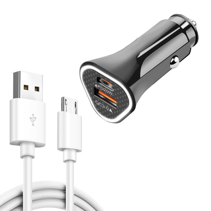 Black triangle car USB-C PD charger with dual ports and indicator panel
