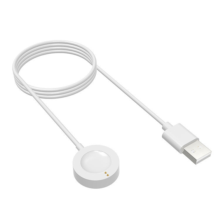 Universal watch charging cable with white USB plug and round magnetic dock