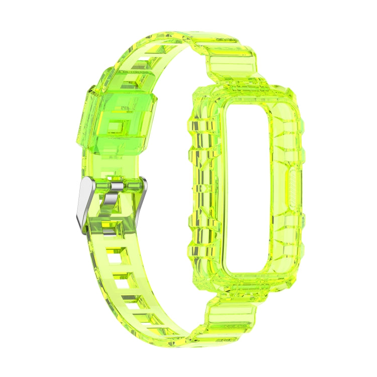 Transparent lime green silicone watch band with interlocking strap, one-piece design