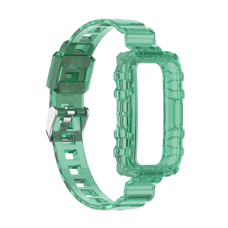 Transparent teal green silicone watch band with interlocking strap, one-piece design