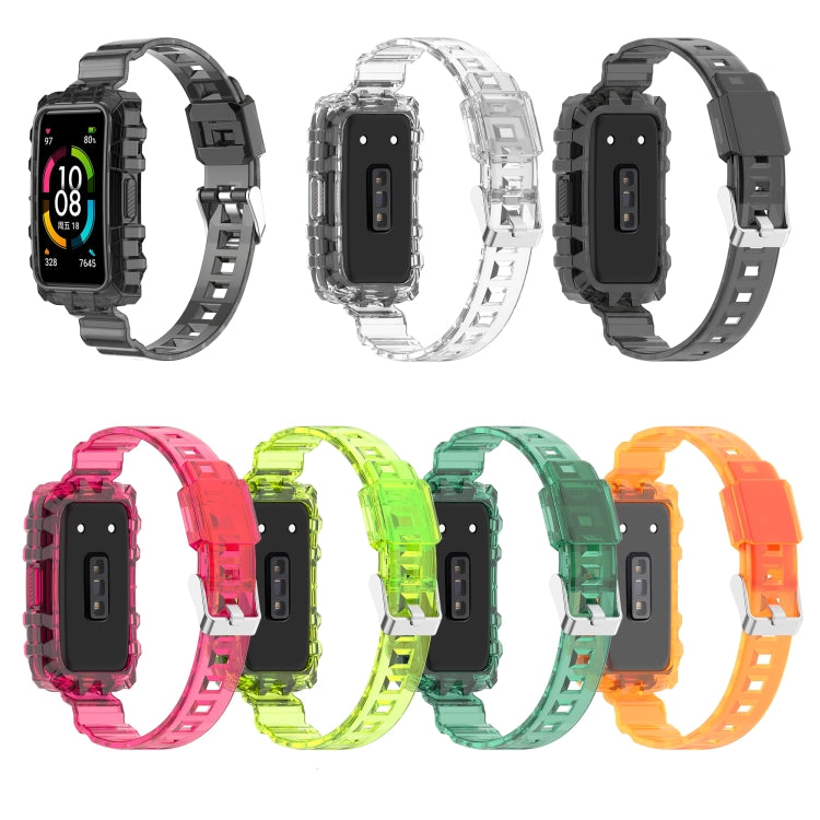 Transparent silicone smartwatch bands in multiple colors, each with one-piece molded links