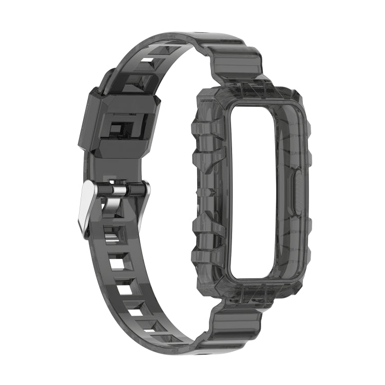 Transparent black silicone watch band with molded clasp pieces, one-piece strap
