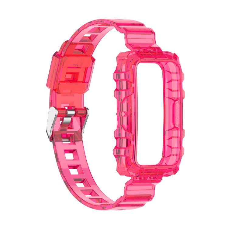 Transparent rose red silicone smartwatch band with one-piece molded link design