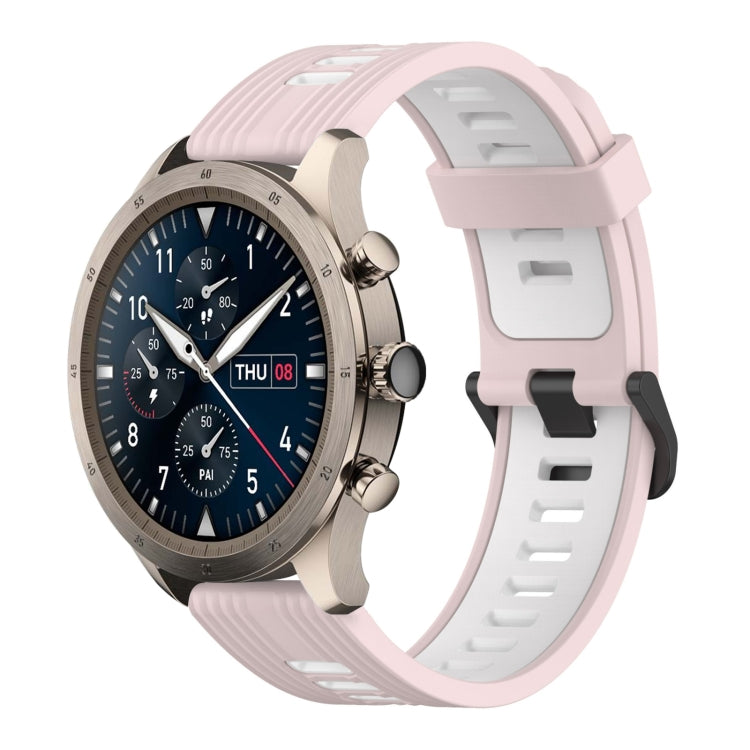 22mm two-color silicone watch band with vertical pattern, pink and white