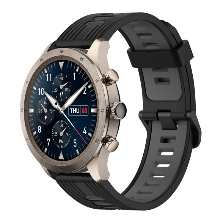 22mm two-color silicone watch band with vertical pattern, black and dark gray