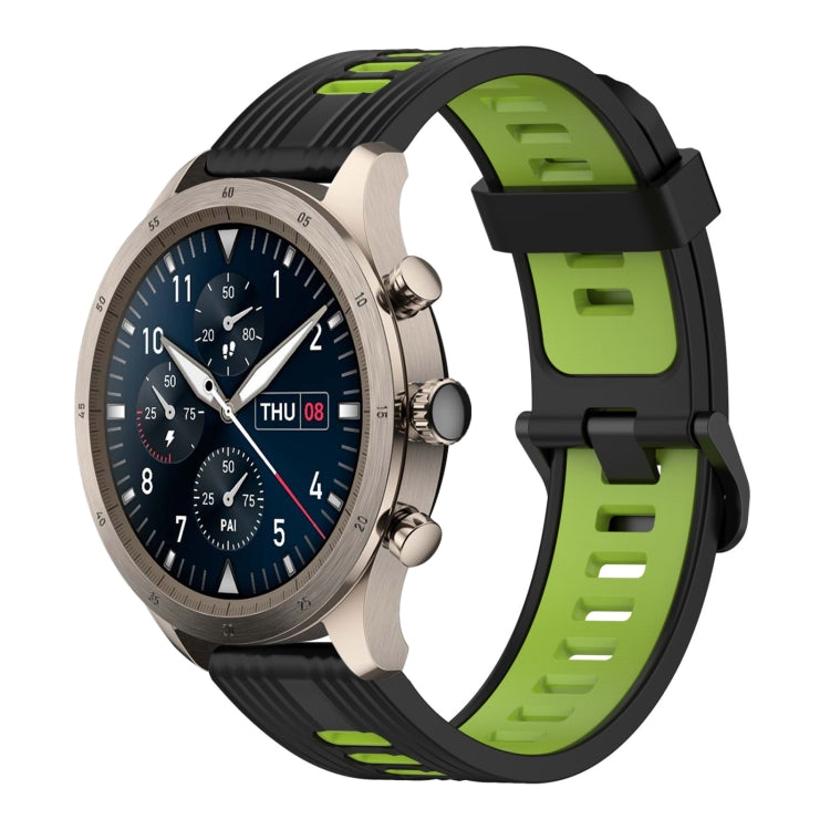 22mm two-color silicone watch band with vertical pattern, green and black