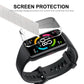 Clear TPU case covering smartwatch screen and edges, shown on black watch