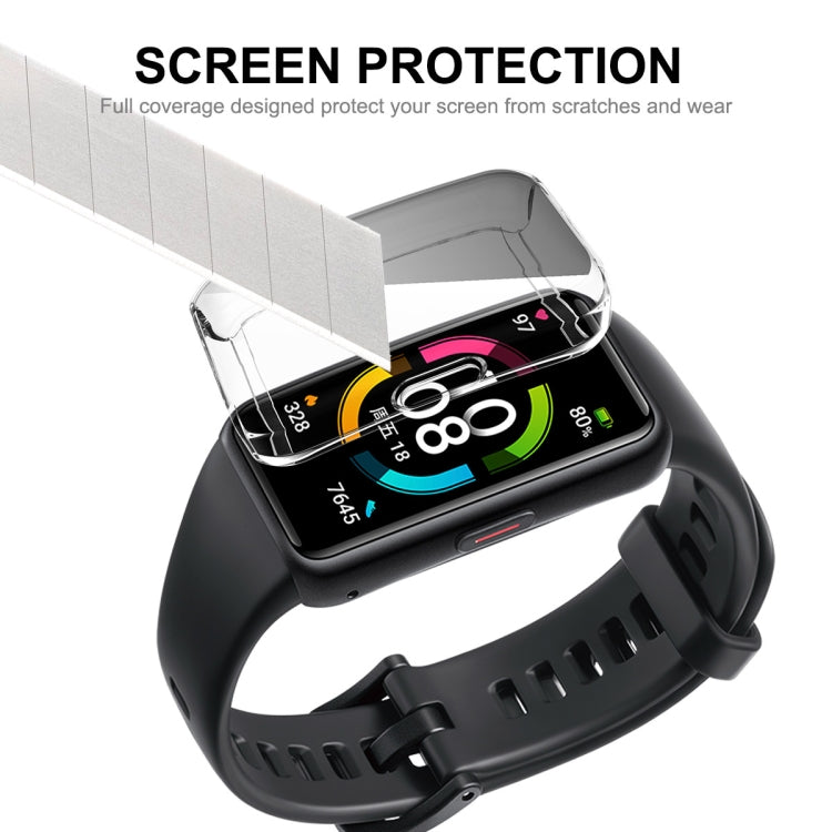 Clear TPU case covering smartwatch screen and edges, shown on black watch