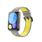 Two-color perforated silicone watch band with gray buckle and yellow strap, for smartwatch