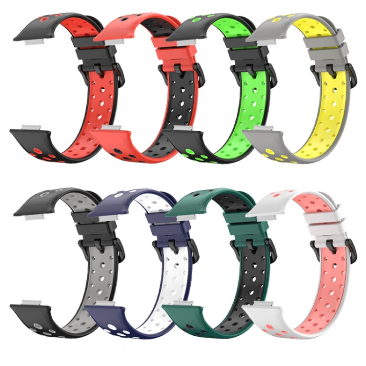 Two-tone perforated silicone watch bands in mixed red, green, blue, and yellow colors