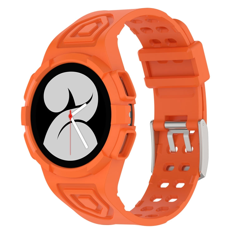 Orange silicone watch band with perforated strap holes and adjustable clasp