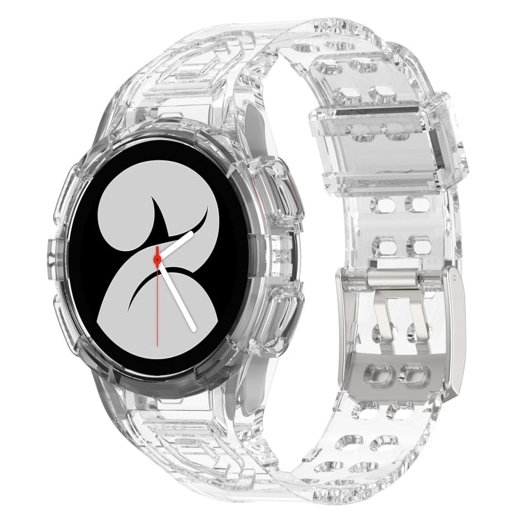 Silicone integrated watch band in transparent clear, with perforated strap and metal buckle
