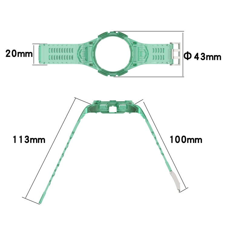Green silicone integrated watch band with metal clasp and pin end