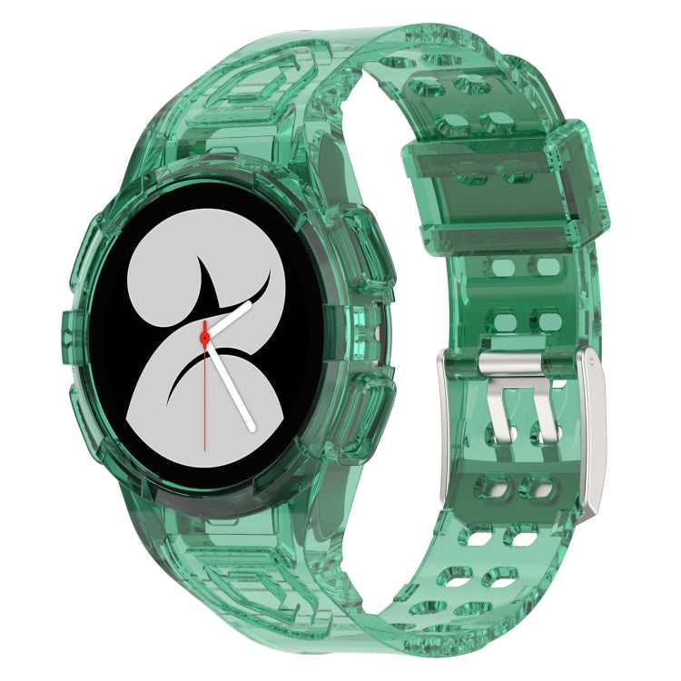 Transparent green silicone watch band with perforated strap and metal clasp