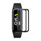 Watch screen protector film with curved soft edge, shown aligned on black fitness tracker
