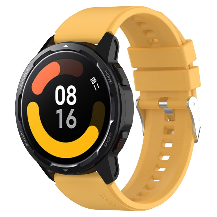 Silicone watch strap with protruding head buckle, yellow with perforated link band