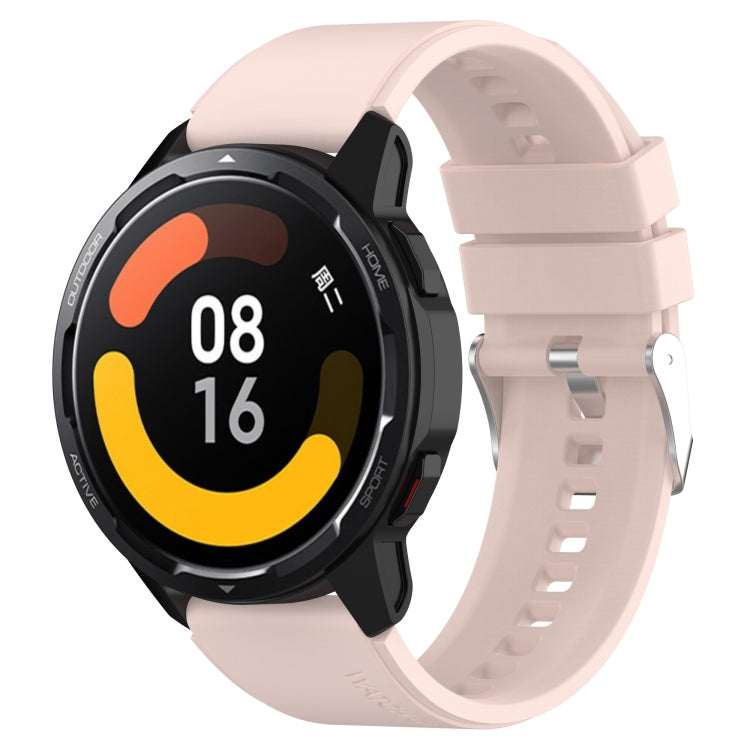 Rose silicone watch strap with silver protruding buckle and perforated band for smartwatch